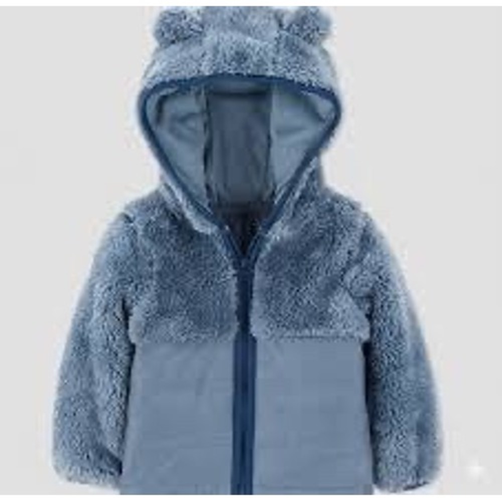 Carters Just One You Baby Boys Blue Faux Fur Puffer Jacket Bear Ears 3M NEW